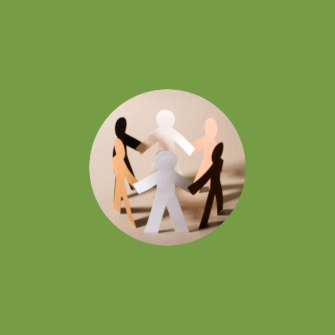 A circle of paper figures holding hands.