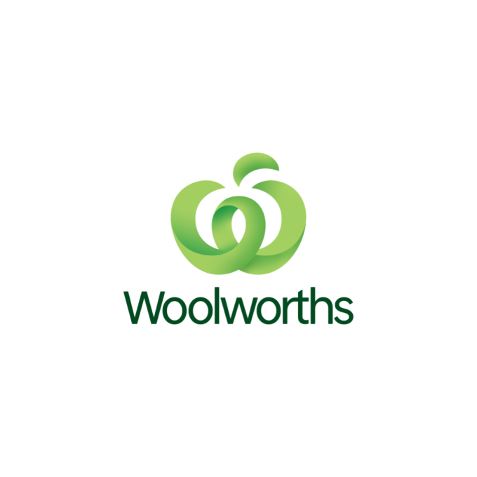 The Woolworths logo on a white background. Above the word "Woolworths" is a stylised green ribbon forming the shape of a lowercase "w" and resembling an apple.