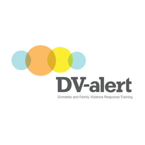 Several coloured circles overlapping to form the logo for DV-alert: 'Domestic and Family Violence Response Training